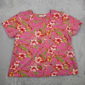 Vintage White Stag Blouse Womens 24W Top Shirt Pink Floral Print Box Square Neck